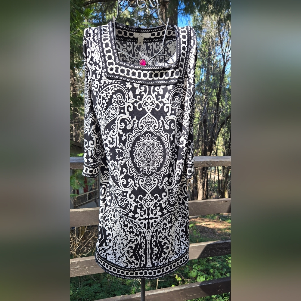 Loft petite Black & White Women's dress/tunic szMP - Picture 2 of 8